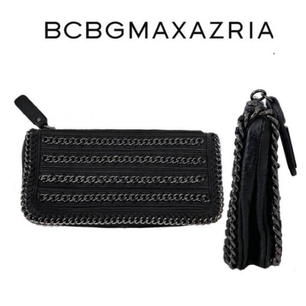 NWT BCBG MAXAZRIA BLACK LEATHER n SUEDE CLUTCH CHAINS - Picture 2 of 5